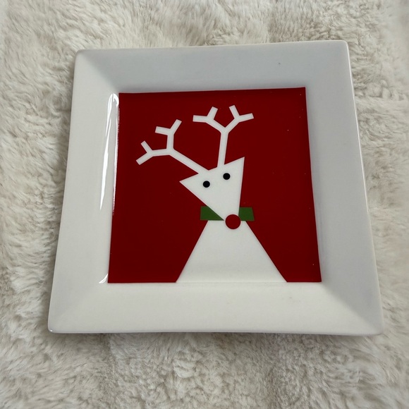 Crate&Barrel Other - Crate&Barrel Red and White Reindeer Plate